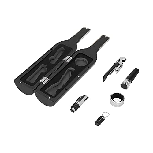 Black Wine Corkscrew Set, Wireless Bottle Opener Kit with Wine Stopper Pourer and Ring, Ergonomic Double - Hinge Cork Extractor in Bottle - Shaped Gift Box for Home Bar