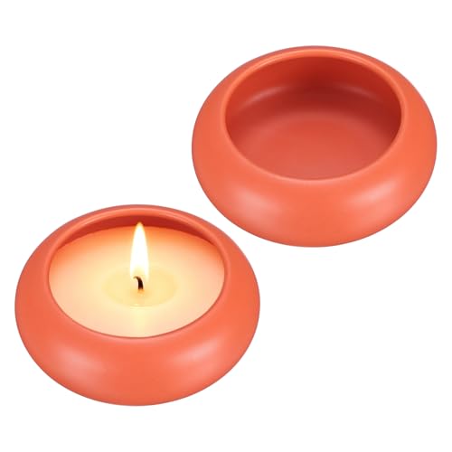 uxcell 2Pcs Pebble Tea Light Candle Holder, 1.2" Height Tealight Candle Holder Handcrafted Ceramic Decorative Calming Home Decor Accent for Table Centerpiece Wedding, Red - color: Red
