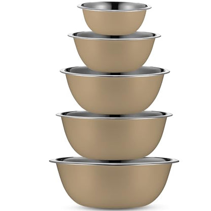 Stainless Steel Mixing Bowls Set, 5-Piece Meal Prep & Food Storage | .75, 1.5, 3, 4 & 5 Quart Metal Mixing Bowls Set for Prep, Serving, Baking & Food Storage, Ecofriendly, Dishwasher Safe, Khaki - color: Khaki