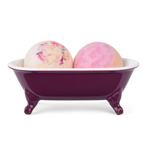 6.5" Ceramic Mini Decorative Clawfoot Bathtub Bar Soap Dish, Kitchen Sponge Holder and Shower Tray for Bathroom, 1 Pack(Burgundy) - color: Burgundy
