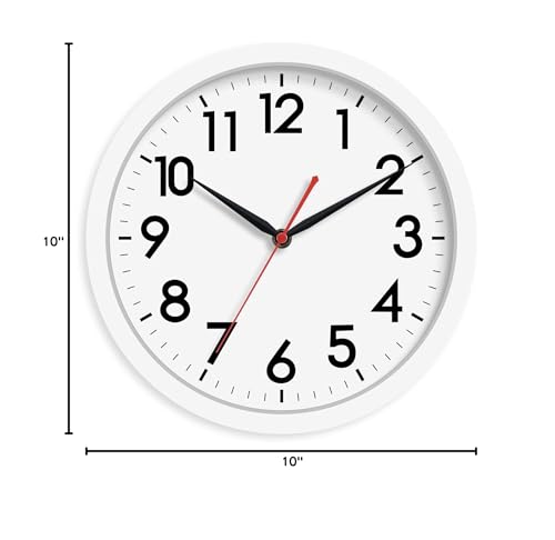 AKCISOT 10 Inch Wall Clock, Silent Battery Operated Analog Clock, White | Classroom | Kitchen | Office | Easy to Read Numbers | Garage - color: C_white, size: 10 Inch