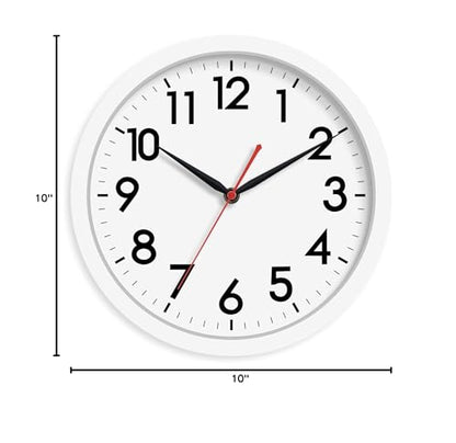AKCISOT 10 Inch Wall Clock, Silent Battery Operated Analog Clock, White | Classroom | Kitchen | Office | Easy to Read Numbers | Garage - color: C_white, size: 10 Inch