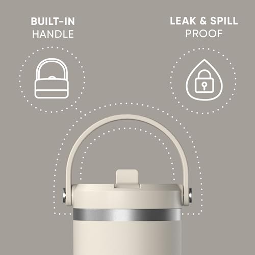 Hydrapeak Nomad 32oz Stainless Steel Insulated Travel Tumbler with Handle & Straw Lid, Leakproof, Cupholder Friendly, Back to School, College Dorm, Gym & Everyday Hydration, Cold 24 Hours (Stone) - color: Stone