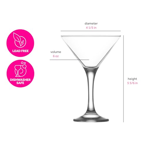 LAV Martini Glasses Set of 4 - Martini Cocktail Glass Set 6 oz - Cosmopolitan Glasses for Elegant Cocktails - Classic Cocktail Glasses with Chic Design for Home Parties - style: Fine