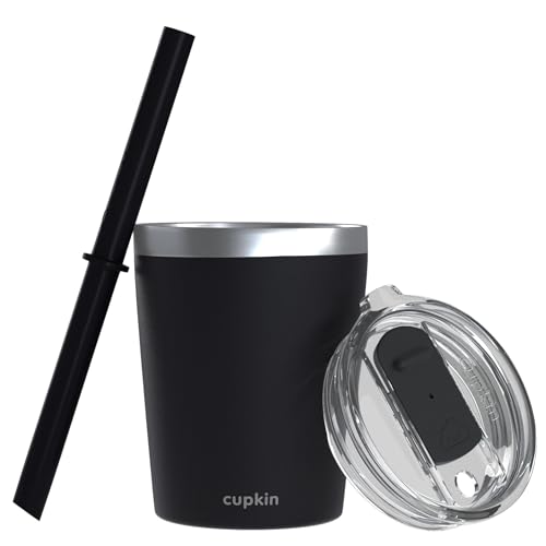 CUPKIN Stackable Stainless Steel Kids Cup Smoothie Tumbler, Powder Coated Insulated Tumblers, BPA Free Lid and Silicone Straw 8 Fl Oz (Pack of 1), Black - color: Black, size: 8 Fl Oz (Pack of 1)