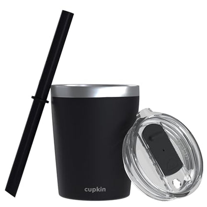 CUPKIN Stackable Stainless Steel Kids Cup Smoothie Tumbler, Powder Coated Insulated Tumblers, BPA Free Lid and Silicone Straw 8 Fl Oz (Pack of 1), Black - color: Black, size: 8 Fl Oz (Pack of 1)