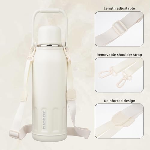 BJPKPK Stainless Steel Insulated Bottle with Handle & Strap, 50oz | Leak-proof vacuum insulation keeps drinks cold/hot for hours. BPA-free, dishwasher safe. Includes handle & strap. Beige. - color: Beige, size: 50 Ounces