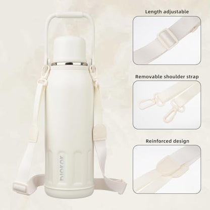 BJPKPK Stainless Steel Insulated Bottle with Handle & Strap, 50oz | Leak-proof vacuum insulation keeps drinks cold/hot for hours. BPA-free, dishwasher safe. Includes handle & strap. Beige. - color: Beige, size: 50 Ounces