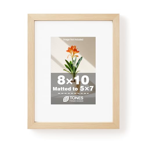 TONES FRAME DESIGN 8x10 Picture Frame Natural Solid Wood Veneer 8x10 Frame Matted to 5x7 Frames Wooden 8 x 10 Photo Frame with Shatterproof Plexiglass for Tabletop Wall Display - color: Natural, size: 8x10 - 1 Pack