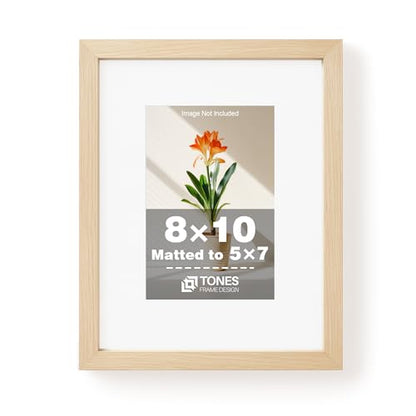 TONES FRAME DESIGN 8x10 Picture Frame Natural Solid Wood Veneer 8x10 Frame Matted to 5x7 Frames Wooden 8 x 10 Photo Frame with Shatterproof Plexiglass for Tabletop Wall Display - color: Natural, size: 8x10 - 1 Pack