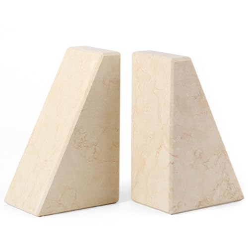 Marble Bookend for Heavy Books, Decorative Bookends for Shelves, Durable and Heavy-Duty Book End for Hardback Books & CDS, Unique Book Stopper & Holder, Sunny Golden, Set of 2 - color: Turkey-sunny Golden