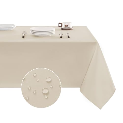 Table Cloth Rectangle Waterproof Spill-Proof Wrinkle-Free Tablecloth Washable, Kitchen Dining Tabletop Decoration, Fabric Table Cover for Indoor and Outdoor Use, 52 x 70 Inch, Beige - color: Beige, size: 52" x 70" (Rectangular)