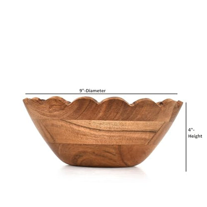 Decorative Bowl Acacia Wood Ruffle Design | Wooden Home Décor Accents for Farmhouse Style Wood Table Centerpiece (9" x 9" x 4")