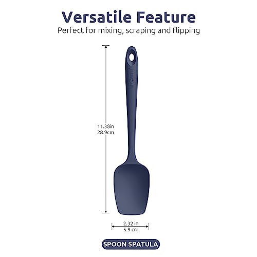 U-Taste 480ºF Heat Resistant Food Grade Silicone Spoon Spatula Set of 3, and 600℉ Heat-Resistant Food-Grade Non-Stick Firm Cooking Tong Set of 2 (Midnight Blue)