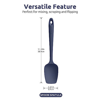U-Taste 480ºF Heat Resistant Food Grade Silicone Spoon Spatula Set of 3, and 600℉ Heat-Resistant Food-Grade Non-Stick Firm Cooking Tong Set of 2 (Midnight Blue)