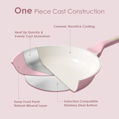 SENSARTE Nonstick Ceramic Cookware Set Large 13-Piece, Healthy Pots and Pans Set Dishwasher Safe, Non-toxic Kitchen Cooking Set with Stay-Cool Handles, Induction Compatible, PFAS Free, Pink - color: Blossom Pink