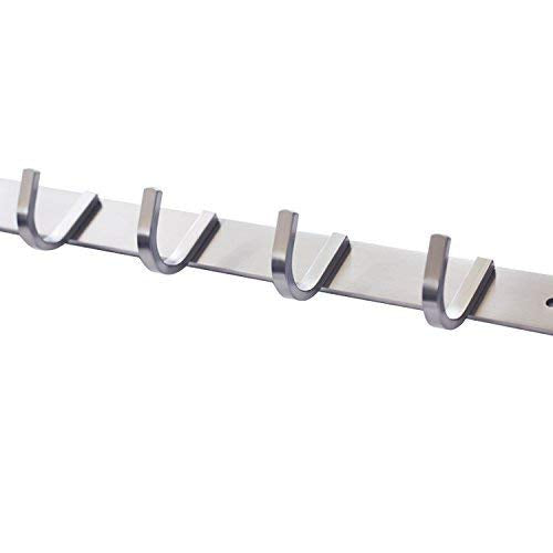 Coat Hook Rack with 8 Square Hooks - Premium Modern Wall Mounted - Ultra durable with solid steel construction, Brushed stainless steel finish, Super easy installation, Rust and water proof - style: 8 Square Hooks