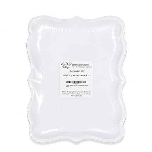 Black & Gold Rectangle Dessert Trays, 10 Pack, 9" x 13" | Disposable Food Safe Paper Serving Trays With Elegant Gold Rim For Desserts, Appetizers, Cupcakes, Weddings And Parties - color: Black, Gold