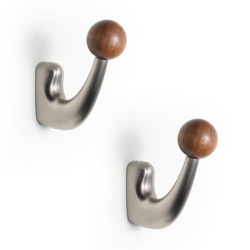 wall-Mounted Light Luxury Coat Hooks, Used for Hanging Coats, Hats, Scarves and Towels, Suitable for Entrance Halls, bathrooms and bedrooms (2, 7110Brushed Nickel + Walnut Wood) - color: 7110Brushed nickel + walnut wood