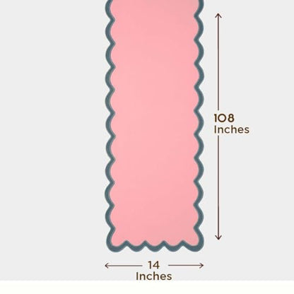 Folkulture Table Runner 108 inches Long | Scalloped Pink Table Runner for Dining Room, Party Decorations | 100% Cotton, Machine Washable, Farmhouse Table Runner for Hannah Montana Party Decorations - size: 14" x 108", style: Laguna Blush