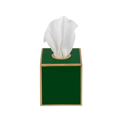 Jaye's Studio Decorative Tissue Box Covers, Green Square Metal Gold Cube | Matte Hand-Painted Finish, Fits Standard Facial Holders, Polished Trim, Open Bottom, Study Powder Room Use - color: Emerald Green