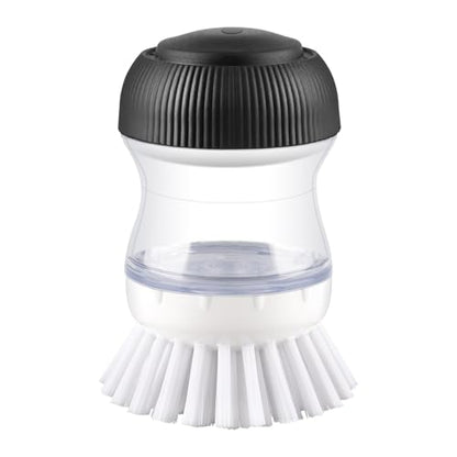 OYV Soap Dispensing Palm Brush, 1-Pack Dish Scrub Brush, Black/Clear/White | Dish Brush with Soap Dispenser, Non-Scratch Nylon Bristles, For Dishes, Pots, Pans And Sinks - color: Black/Clear/White