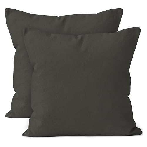 Encasa XO Throw Pillow Covers, Cotton, No Inserts 16"x16" Charcoal Grey | Durable Cotton Canvas | Concealed Invisible Zipper | Ideal for DIY & Embroidery | Living Room & Couch | Set of 2 - color: Charcoal Grey, size: 16" x 16" (Pack of 2)