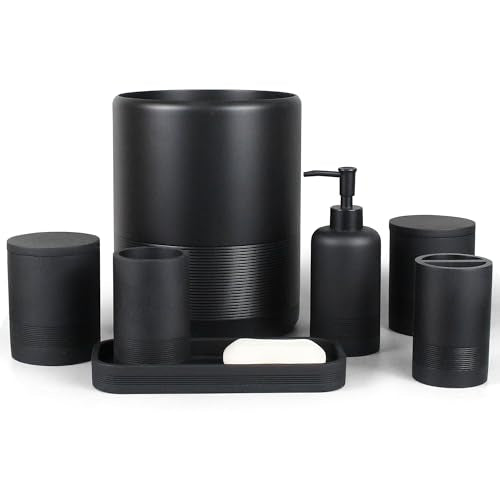 YMXYJM Resin Trash Can, Modern Round Wastebasket, 2 Gallon,Black | Modern resin trash can with 2-gallon capacity, sturdy base, and open-top design for bathroom, kitchen, office, and home - color: Black