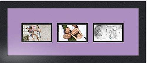 ArtToFrames Collage Photo Frame Double Mat with 3-3x5 Openings with Satin Black Frame and Lavender Mist mat. - color: Lavender Mist, size: 3 - 3x5