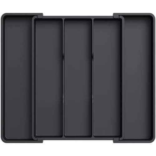 Lifewit Utensil Organizer for Kitchen Drawers, Expandable Utensil Tray | Adjustable Cooking Cutlery Silverware Flatware Holder, Plastic Spatula Tools Storage Divider, 11-18 x 14", Black - color: Black, size: Medium(11-18''W x 14''D)