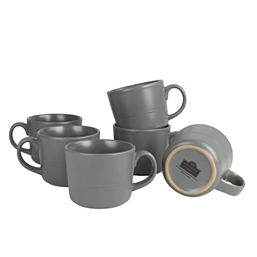 Double Line 3.75"/12 oz Mug, Set of 6, Matte Gray - color: Matte Gray, size: 12 Ounces