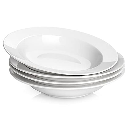 Y YHY Soup Bowls, Pasta Bowls Set of 4, White Salad Bowls and Plates, 20 Ounces Porcelain Wide Rim Bowls, Microwave and Dishwasher Safe, Christmas Gift | Porcelain, 1.75-Inch Deep, Stackable, Microwave, Oven and Dishwasher Safe, for Pasta, Soup, Salad, St