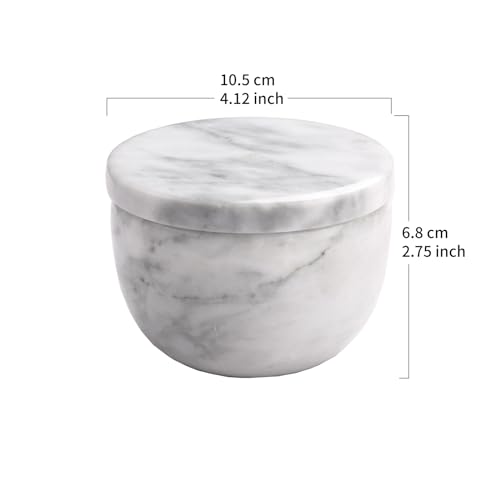 jalz jalz White Marble Salt Cellar with Lid, Large 10oz Spice Keeper Pot with spoon - color: White Cover White Base