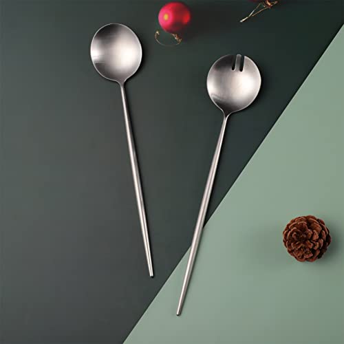 Salad Servers,Spoon and Fork Set 11.41 inch,18/10 Stainless Steel Salad Serving Titanium Plating (Gold) - color: Gold