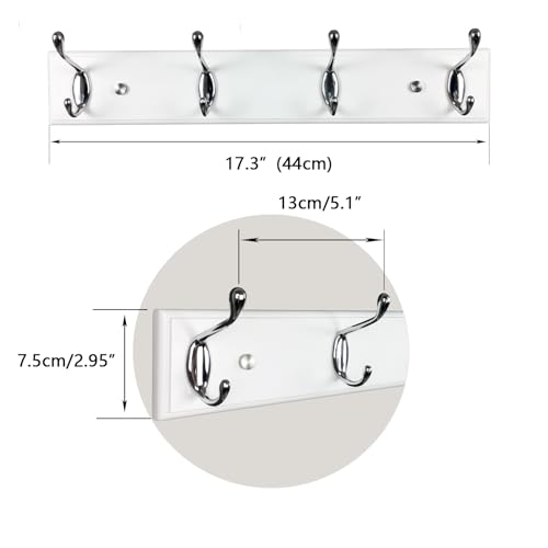 4 Silver Hooks Wood Coat Rack Wall Mount, 17.3’’, Heavy Duty Hooks for Hanging Clothes,Hat,Backpack etc, Great Modern Wall Decoration for Entryway Hallway Mudroom Farmhouse,White - size: Small-17.3in(44cm),4 Silver Hooks, style: Modern