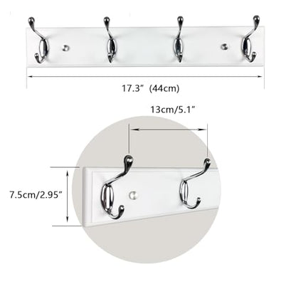 4 Silver Hooks Wood Coat Rack Wall Mount, 17.3’’, Heavy Duty Hooks for Hanging Clothes,Hat,Backpack etc, Great Modern Wall Decoration for Entryway Hallway Mudroom Farmhouse,White - size: Small-17.3in(44cm),4 Silver Hooks, style: Modern