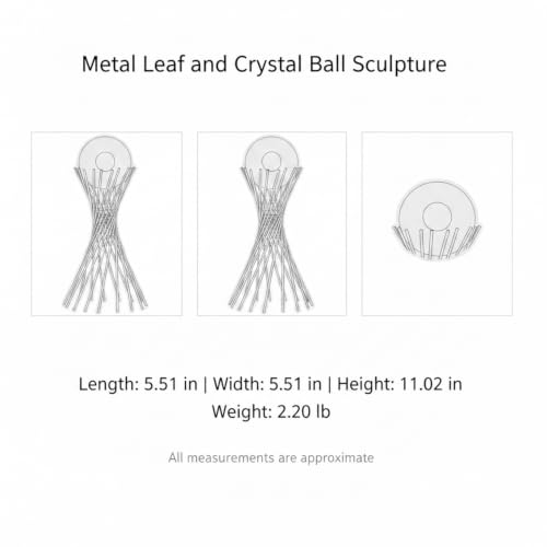 for Shelf, Desk, or Console Table Display: Modern Geometric Metal Leaf and Crystal Ball Sculpture Accent (1 PC) - size: 5.51 x 5.51 x 11.02 in