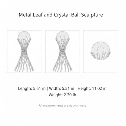 for Shelf, Desk, or Console Table Display: Modern Geometric Metal Leaf and Crystal Ball Sculpture Accent (1 PC) - size: 5.51 x 5.51 x 11.02 in