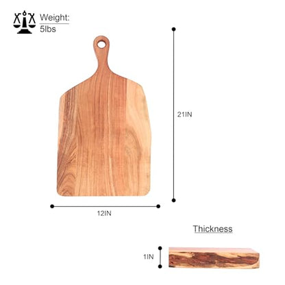 GoCraft Acacia Wood Live Edge Cutting Board – Rustic Handcrafted Charcuterie Board with Handle, Wooden Cheese Tray, Serving Platter, Chopping Block for Kitchen & Farmhouse Décor (Large) - size: 21"L x 12"W
