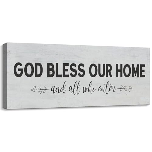 God Bless Our Home Wall Sign, Farmhouse Inspiring Christian Decor,12x36 | Farmhouse Style, Christian Decor, Canvas Artwork, Spiritual Plaque, Housewarming Gift - color: AA25-59-god bless our home, size: 36"L x 12"W