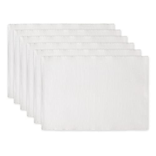 DII Basic Everyday Ribbed Tabletop 100% Cotton, Placemat Set, 13x19, White, 6 Piece - color: White, size: 13x19"