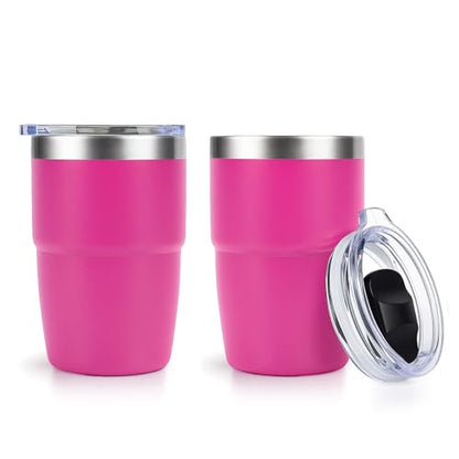Zenbo 8 oz Stackable Espresso/Coffee Cups with Magnetic Lid, Ceramic-Lined | 18/8 Stainless Steel Mini Tumblers, Double-Wall Vacuum Insulated & Dishwasher Safe for Travel, Office, Hot Pink-2 Pack - color: Hot Pink