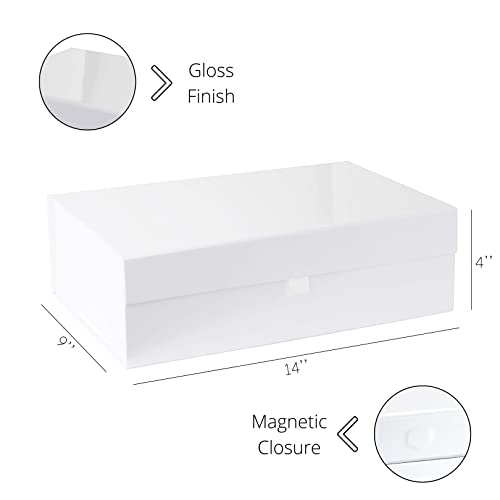 Purple Q Crafts White Hard Gift Box With Magnetic Closure Lid 14" x 9" x 4" Rectangle Favor Boxes With White Glossy Finish (1 Box) - size: 1 Count (Pack of 1)