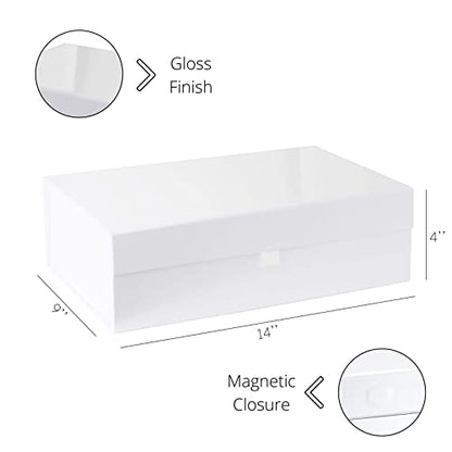 Purple Q Crafts White Hard Gift Box With Magnetic Closure Lid 14" x 9" x 4" Rectangle Favor Boxes With White Glossy Finish (2 Boxes) - size: 1 Count (Pack of 2)
