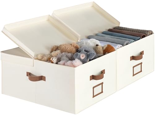 StorageWorks Extra Large Storage Bins with Double-Open Lid, 55L Fabric Baskets with Divider Board, Boxes for Clothes, Linen Closet Organizers with Handles, Ivory White, 2-Pack - color: Oatmeal Beige, size: Jumbo