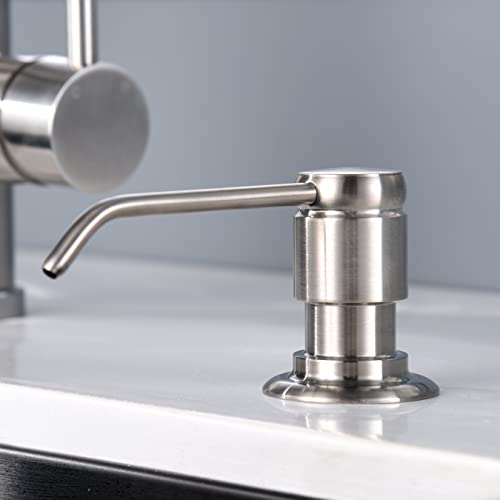 Soap Dispenser for Kitchen Sink (Brushed Nickel) and Extension Tube Kit, Complete Brass Head, 40" Silicone Tube Connect to The Soap Bottle Directly, Say Goodbye to Frequent Refills - color: Brushed Nickel