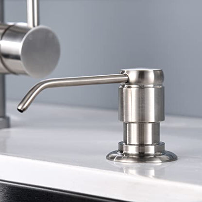 Soap Dispenser for Kitchen Sink (Brushed Nickel) and Extension Tube Kit, Complete Brass Head, 40" Silicone Tube Connect to The Soap Bottle Directly, Say Goodbye to Frequent Refills - color: Brushed Nickel