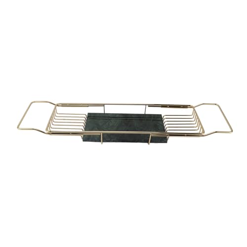 Marhynchus Metal Marble Bathtub Rack, Bathtub Caddy Tray Stainless Steel Shower Caddy Tray with Extending Sides, Bathroom Trays (Gold Green) - size: Gold Green