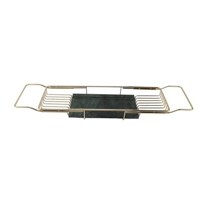 Marhynchus Metal Marble Bathtub Rack, Bathtub Caddy Tray Stainless Steel Shower Caddy Tray with Extending Sides, Bathroom Trays (Gold Green) - size: Gold Green
