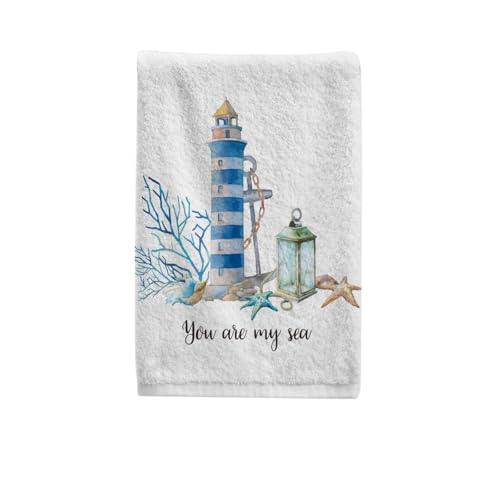 Beach Coastal Hand Towels for Bathroom Set of 2,Cotton Soft Absorbent Nautical Ocean Anchor Lighthouse Bath Towels Fingertip Towel Decorative 15.5x29.5 Inch - color: Purple